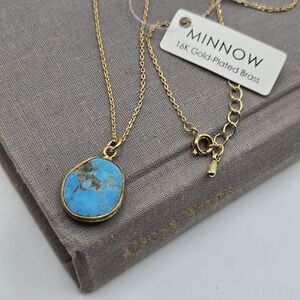 Gold Dainty Turquoise Wire Wrapped Charm Necklace Boutique Brand 16K Plate Brass